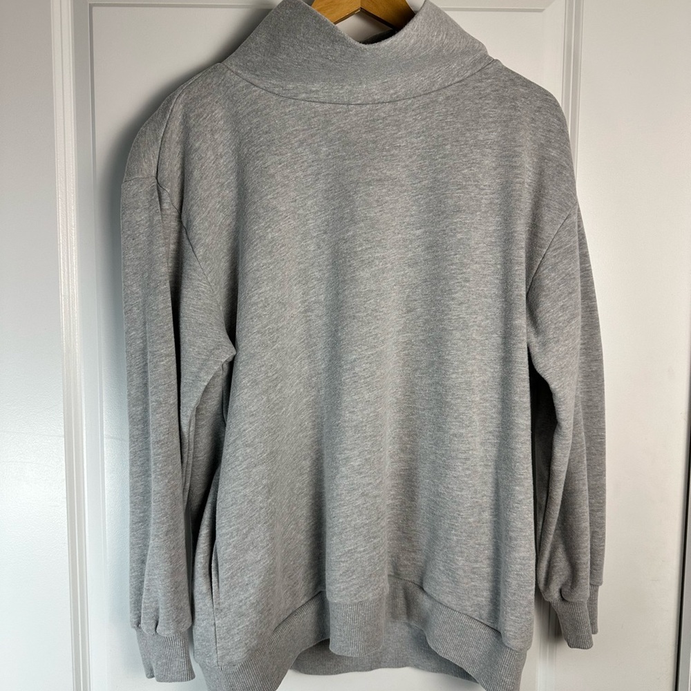 Dudley Stephens Liona Light Gray Turtleneck Sweatshirt in French Terry -M- - Picture 4 of 9